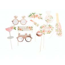 Hens Night Photo Props - 10 pack Rose Gold Floral 